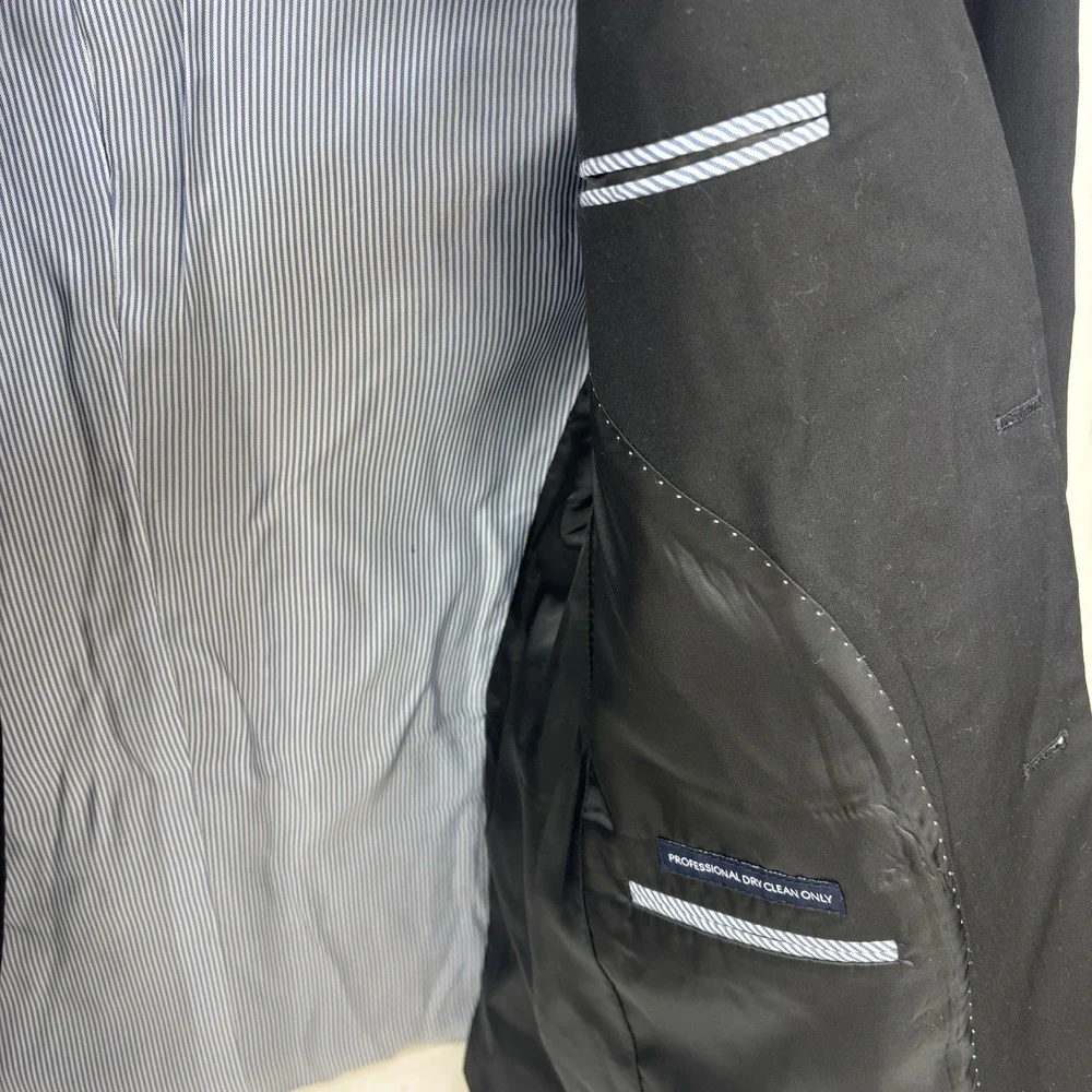 Tommy Hilfiger Suit Jacket Mens Size 40L Black 100%‎ Wool Blazer Sports Coat